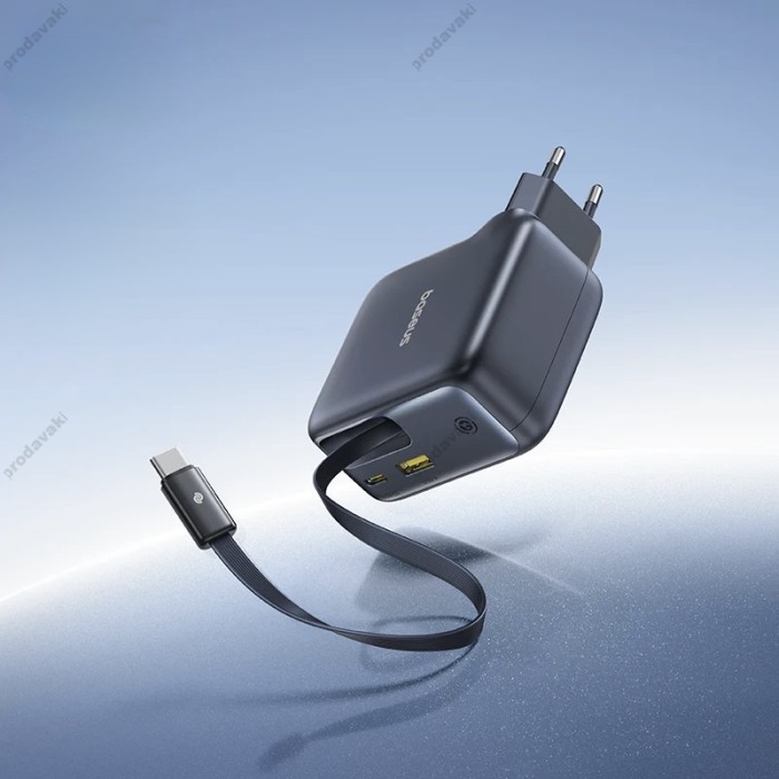 Мережевий зарядний пристрій Baseus EnerCore CJ11 Fast Charger with Retractable Cable 2C+U 100W Black E0120M00