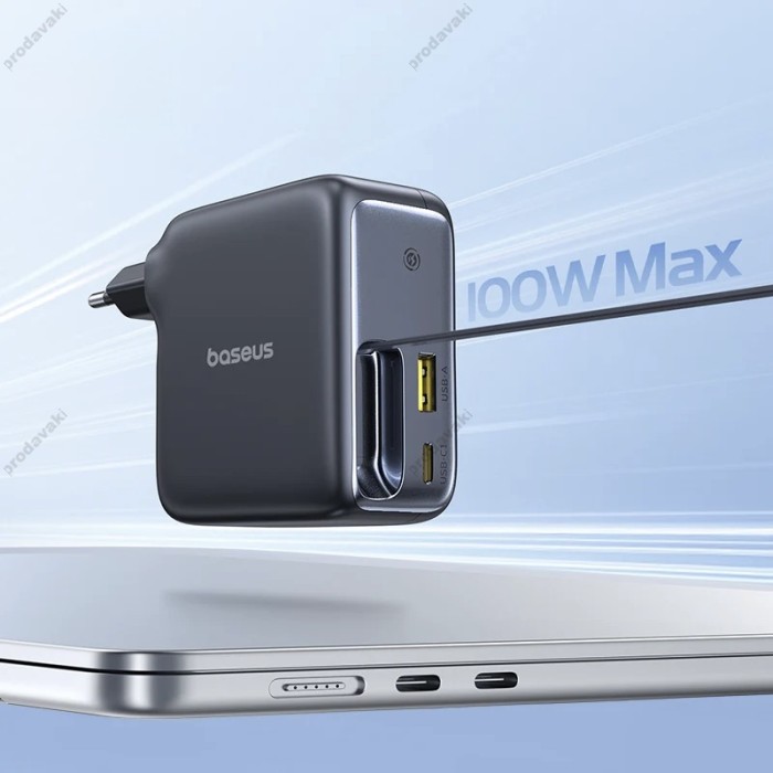 Мережевий зарядний пристрій Baseus EnerCore CJ11 Fast Charger with Retractable Cable 2C+U 100W Black E0120M00