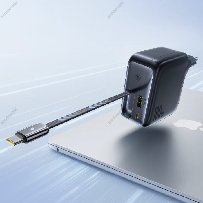 Мережевий зарядний пристрій Baseus EnerCore CJ11 Fast Charger with Retractable Cable 2C+U 100W Black E0120M00