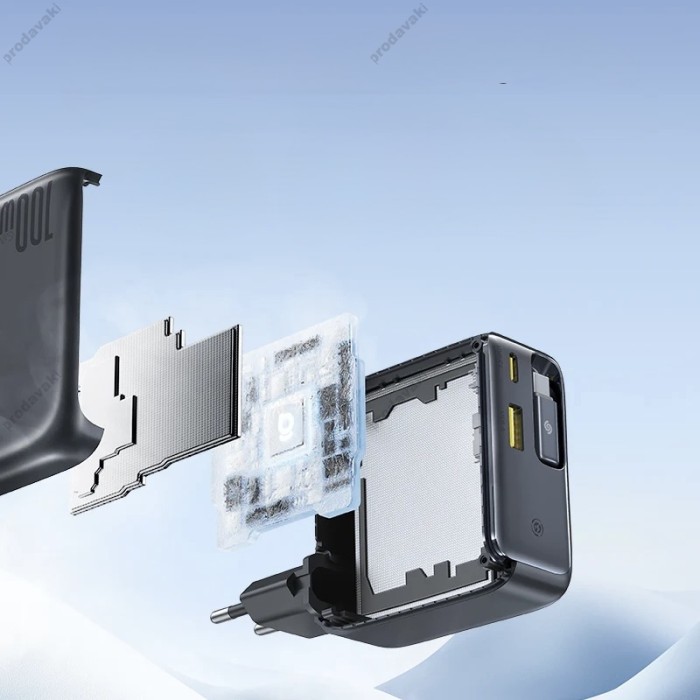 Мережевий зарядний пристрій Baseus EnerCore CJ11 Fast Charger with Retractable Cable 2C+U 100W Black E0120M00