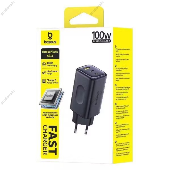 Мережевий зарядний пристрій Baseus PicoGo AE11 Fast Charger 2C+U 100W Black E0121400