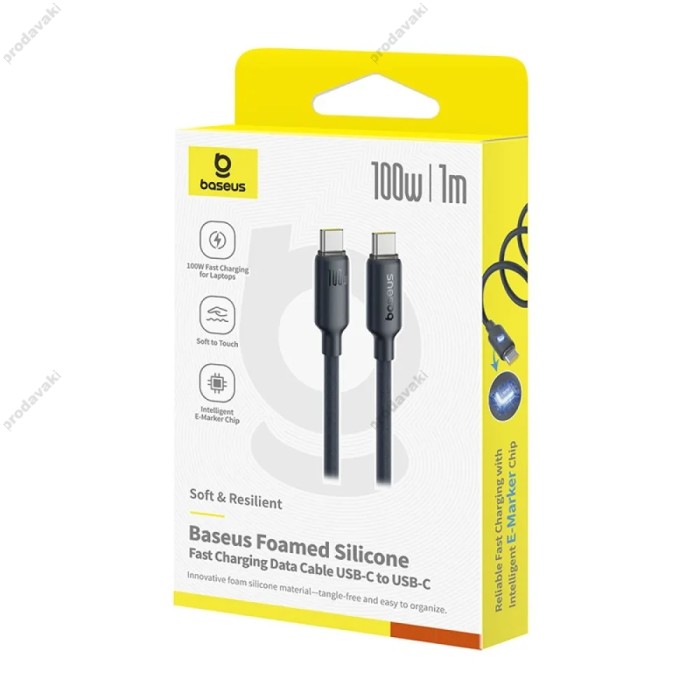 Кабель Baseus Foamed Silicone Type-C to Type-C 100W 5A 1m Black E0426700