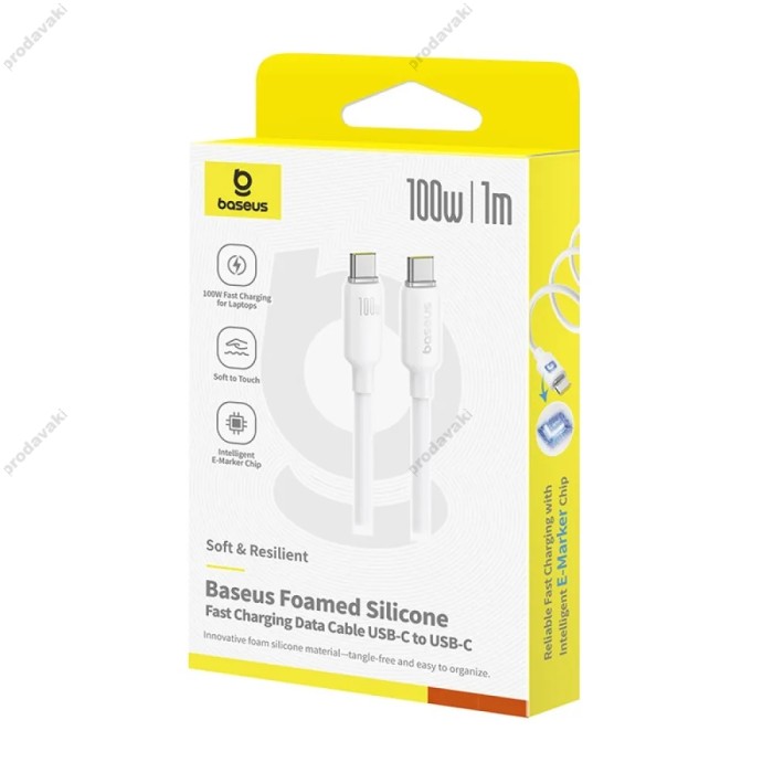 Кабель Baseus Foamed Silicone Type-C to Type-C 100W 5A 1m White E0426701