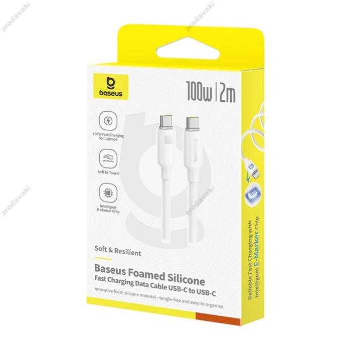 Кабель Baseus Foamed Silicone Type-C to Type-C 100W 5A 2m White E0426705