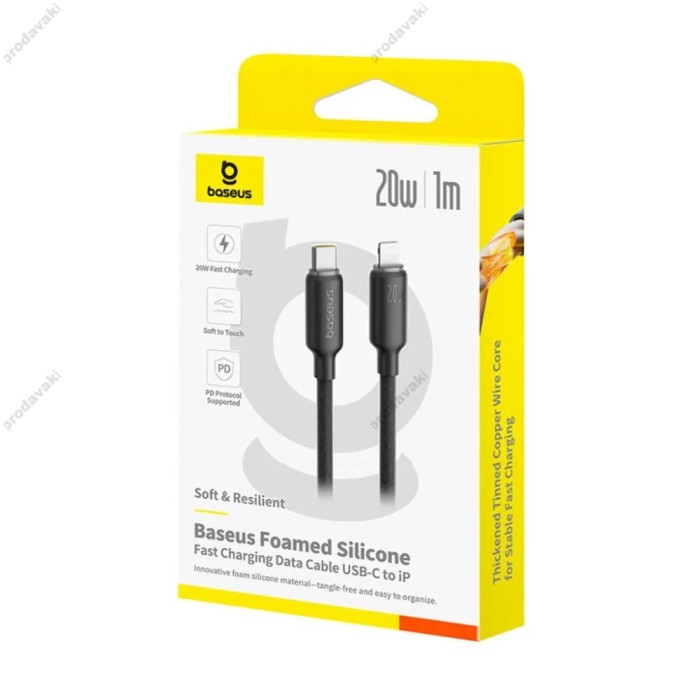 PD кабель Baseus Foamed Silicone Type-C to Lightning 20W 1m Black E0426A00
