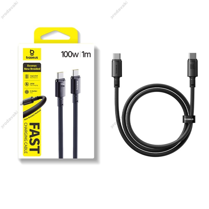 Кабель Baseus New Braided Type-C to Type-C 100W 5A 1m Black E0426W00
