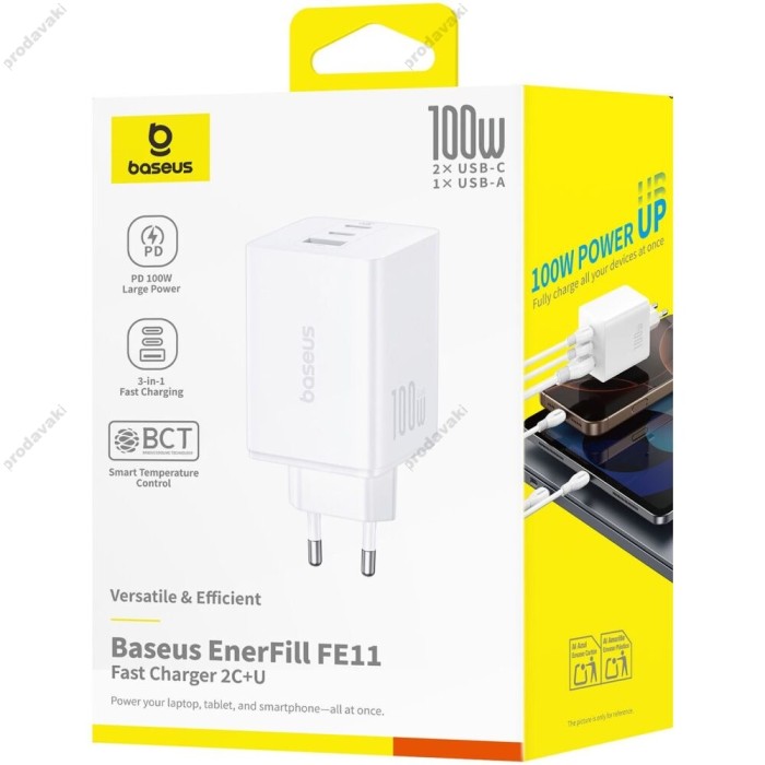 Мережевий зарядний пристрій Baseus EnerFill FE11 Fast Charger 2C+U 100W EU White P10182102213-00