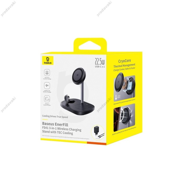 Бездротова зарядка Baseus EnerFill FS41 3-in-1 Wireless Charging Stand Black P10281904123-01