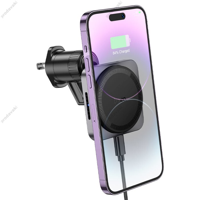 Автомобільний тримач із бездротовою зарядкою Hoco HW15 Speed Magnetic (Air Outlet) Metal Gray