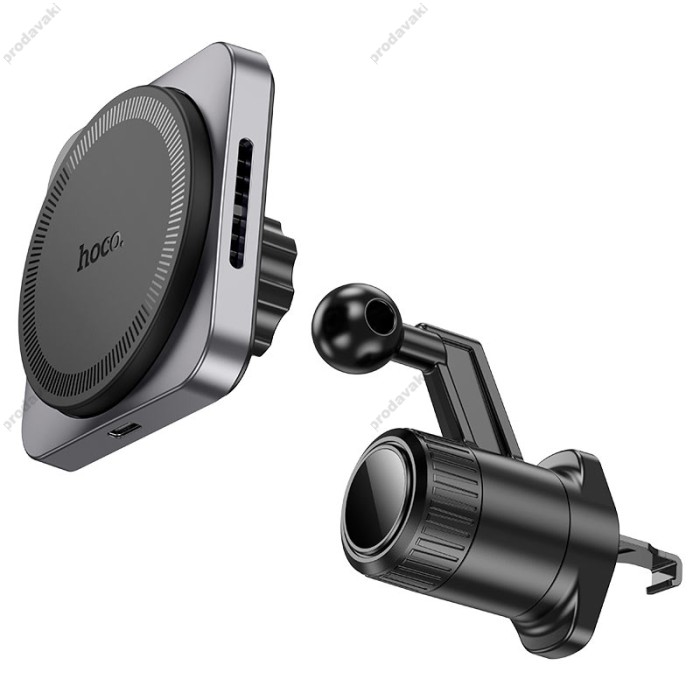 Автомобільний тримач із бездротовою зарядкою Hoco HW15 Speed Magnetic (Air Outlet) Metal Gray