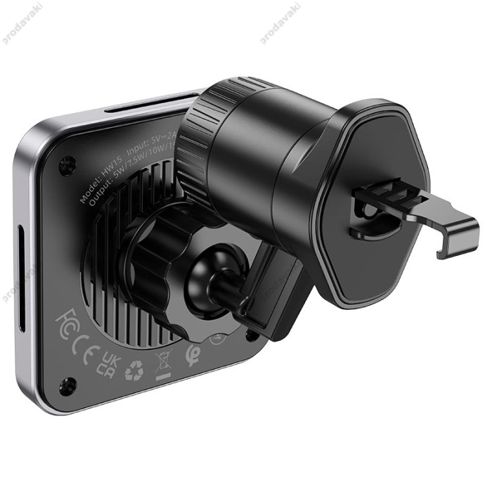 Автомобільний тримач із бездротовою зарядкою Hoco HW15 Speed Magnetic (Air Outlet) Metal Gray