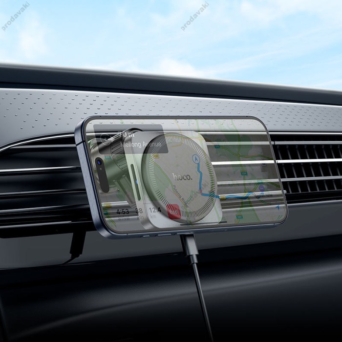 Автомобільний тримач із бездротовою зарядкою Hoco HW15 Speed Magnetic (Air Outlet) Metal Gray