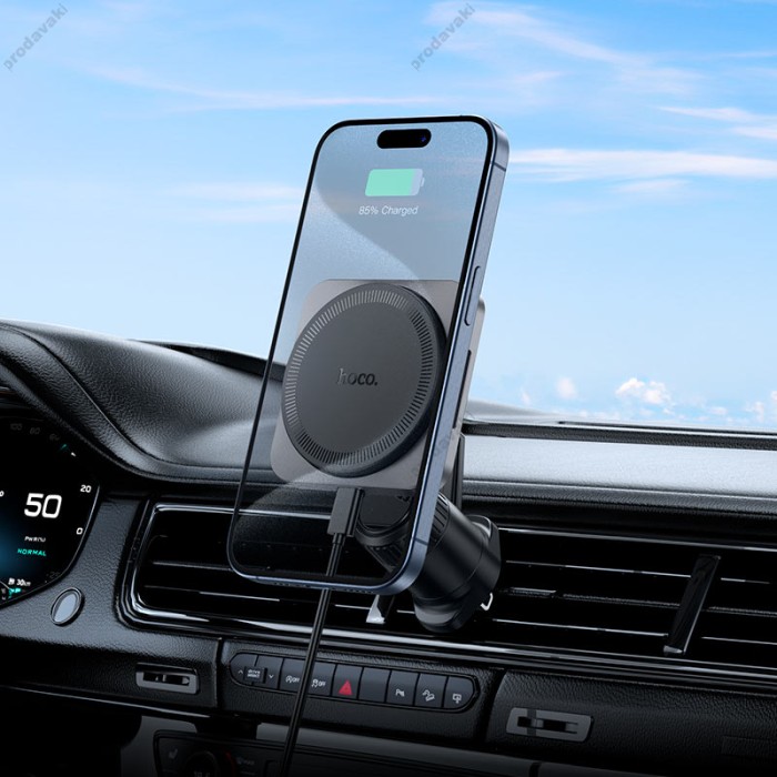 Автомобільний тримач із бездротовою зарядкою Hoco HW15 Speed Magnetic (Air Outlet) Metal Gray