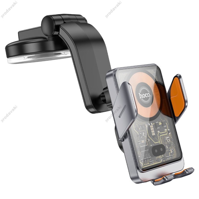 Автомобільний тримач із бездротовою зарядкою Hoco HW8 Transparent Discovery Edition (center console) Grey