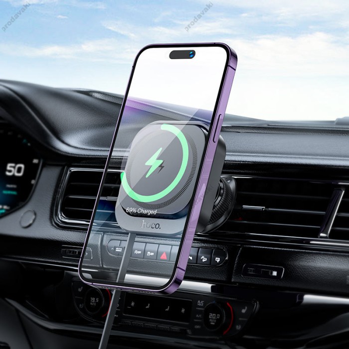 Автомобільний тримач із бездротовою зарядкою Hoco HW23 Magic magnetic wireless fast charging Black