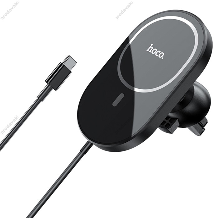 Автомобільний тримач із бездротовою зарядкою Hoco CA90 Powerful magnetic wireless charging 15W Black