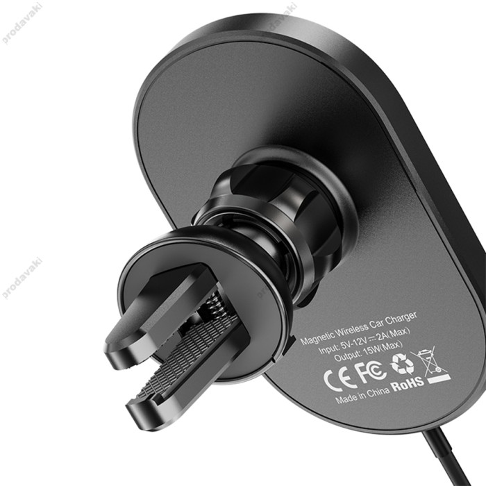 Автомобільний тримач із бездротовою зарядкою Hoco CA90 Powerful magnetic wireless charging 15W Black