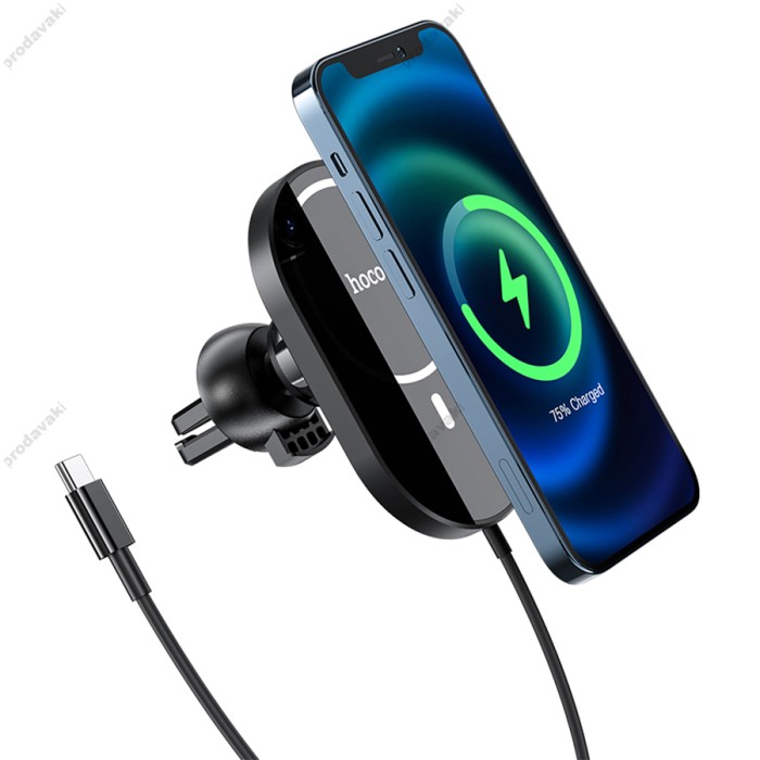 Автомобільний тримач із бездротовою зарядкою Hoco CA90 Powerful magnetic wireless charging 15W Black