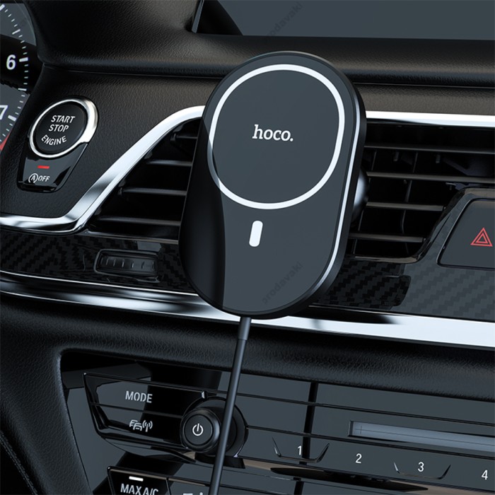 Автомобільний тримач із бездротовою зарядкою Hoco CA90 Powerful magnetic wireless charging 15W Black
