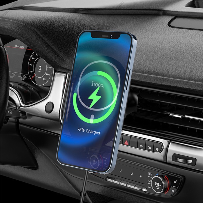 Автомобільний тримач із бездротовою зарядкою Hoco CA90 Powerful magnetic wireless charging 15W Black