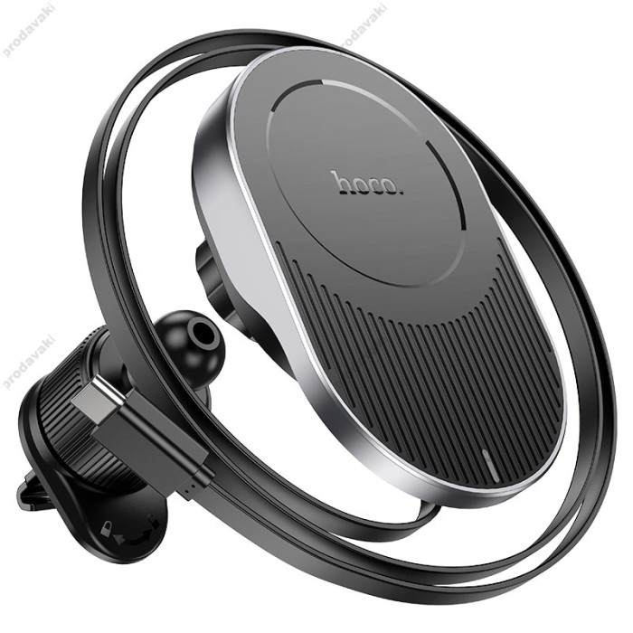 Автомобільний тримач із бездротовою зарядкою Hoco HW12 Guardian magnetic (air outlet) 15W Black