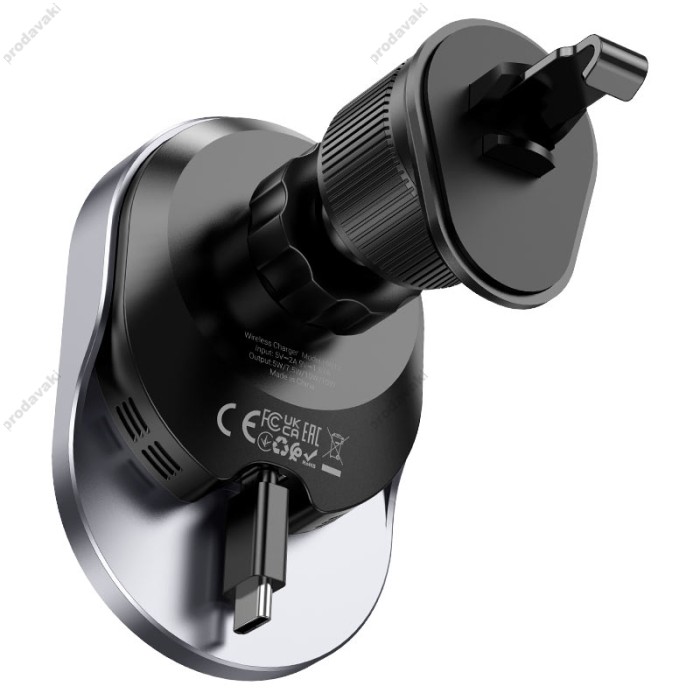 Автомобільний тримач із бездротовою зарядкою Hoco HW12 Guardian magnetic (air outlet) 15W Black