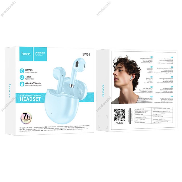 Бездротові Bluetooth навушники Hoco EW61 June true wireless BT 5.3 Blue