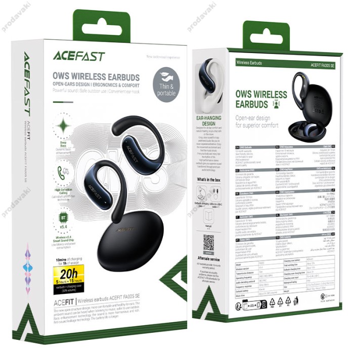Бездротові Bluetooth навушники ACEFAST FA005 ACEFIT SE wireless earbuds BT 5.4 Black