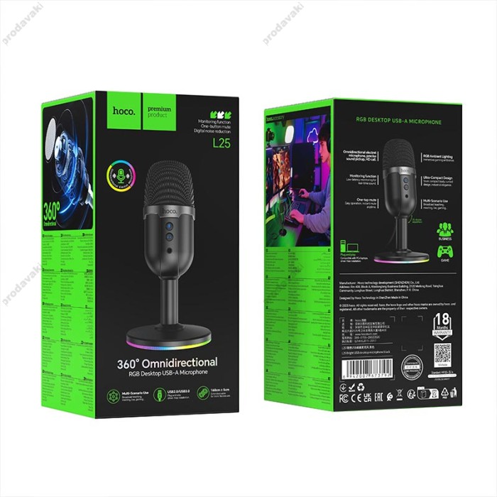 Мікрофон провідний настільний Hoco L25 right USB desktop microphone Black