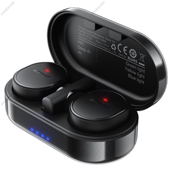 Бездротовий мікрофон ACEFAST R1 wireless lavalier microphones AI Type-C 2 мікрофона Black