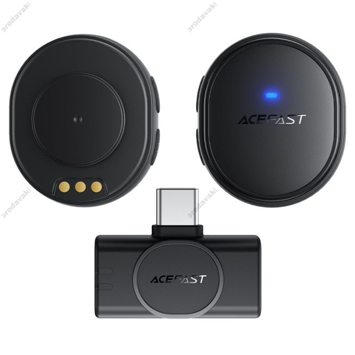Бездротовий мікрофон ACEFAST R1 wireless lavalier microphones AI Type-C 2 мікрофона Black
