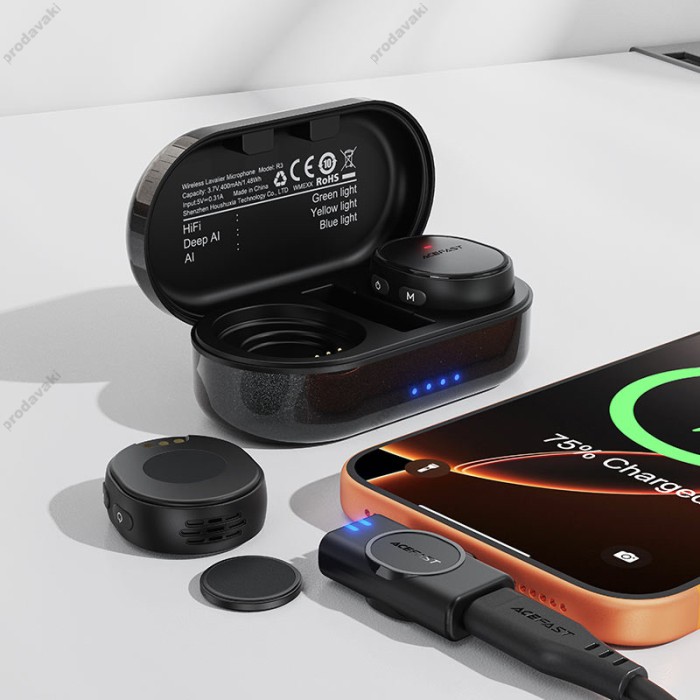 Бездротовий мікрофон ACEFAST R1 wireless lavalier microphones AI Type-C 2 мікрофона Black