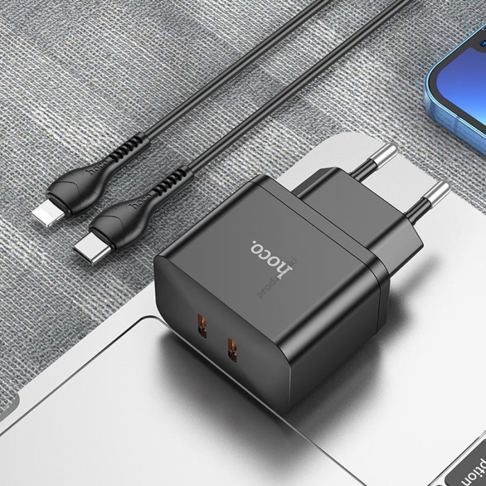 Мережевий зарядний пристрій HOCO N29 Triumph charger Lightning cable 35W Black