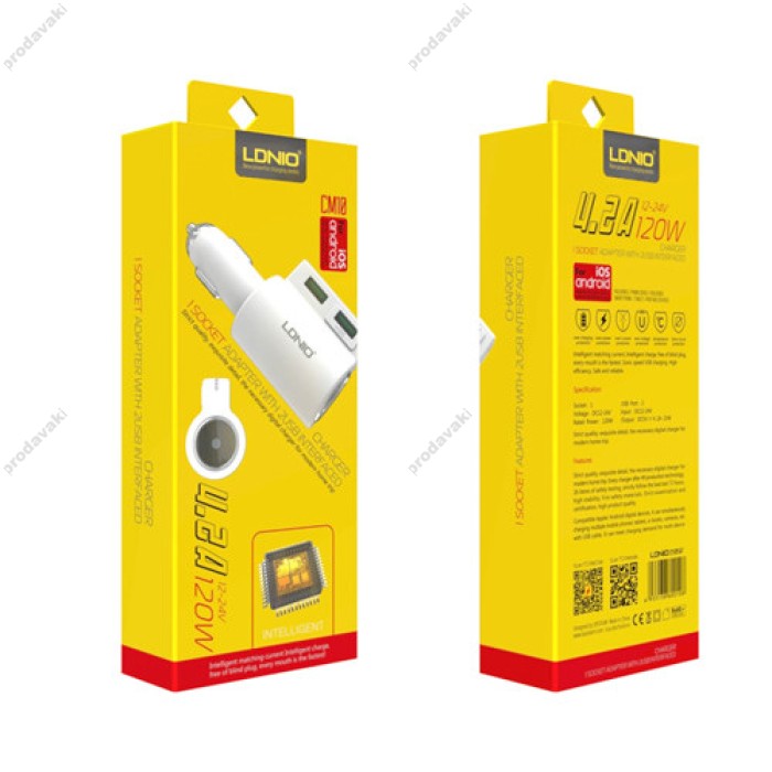 Автомобільний зарядний пристрій розгалужувач Ldnio CM10 2USB 4.2A White