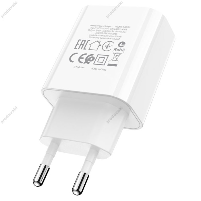 Мережевий зарядний пристрій BOROFONE BA57A Easy Speed single port charger 20W White