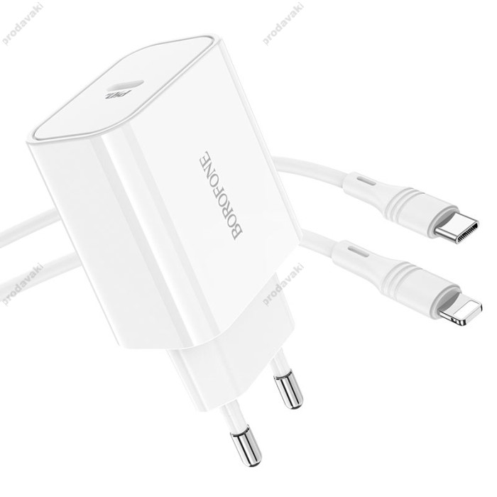 Мережевий зарядний пристрій BOROFONE BA57A Easy Speed Type-C to Lightning cable 20W White