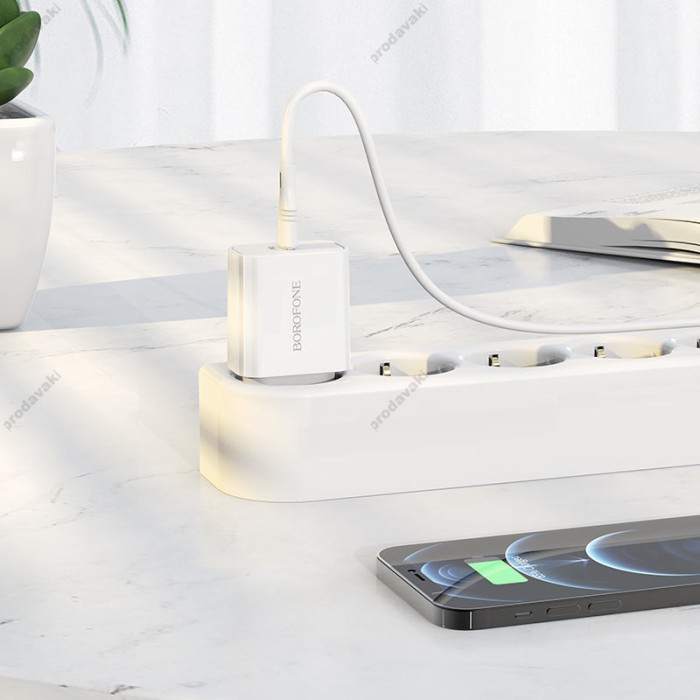 Мережевий зарядний пристрій BOROFONE BA57A Easy Speed Type-C to Lightning cable 20W White