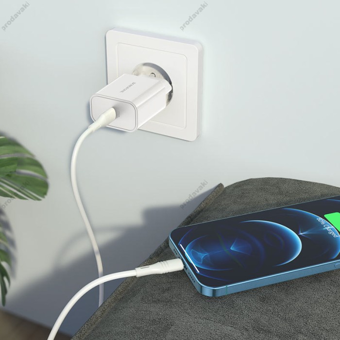Мережевий зарядний пристрій BOROFONE BA57A Easy Speed Type-C to Lightning cable 20W White