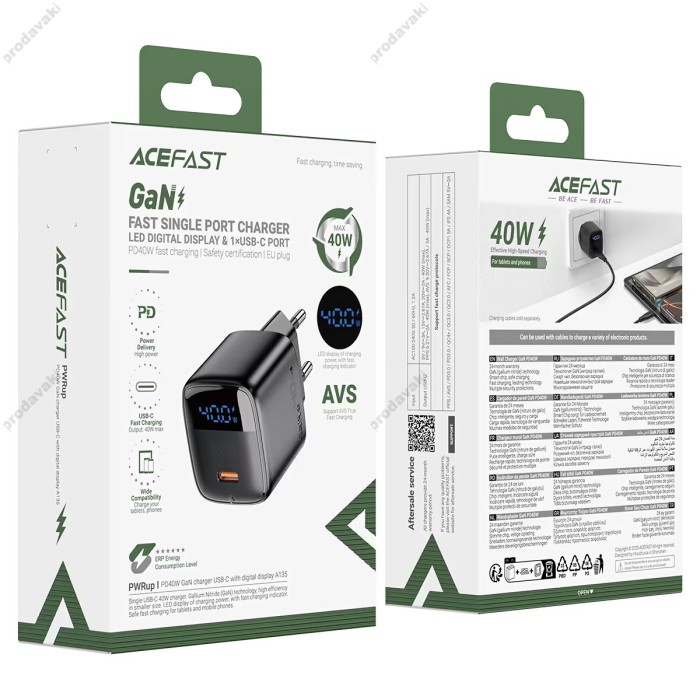 Мережевий зарядний пристрій ACEFAST A135 GaN charger 40W Black