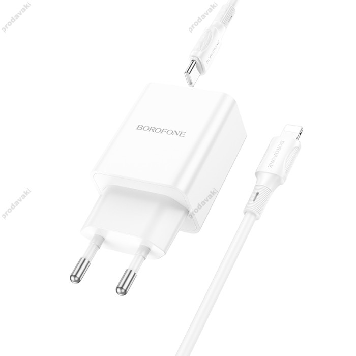 Мережевий зарядний пристрій Borofone BA70A Home Charger Lightning cable 20W White