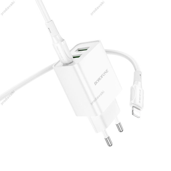 Мережевий зарядний пристрій Borofone BA70A Home Charger Lightning cable 20W White