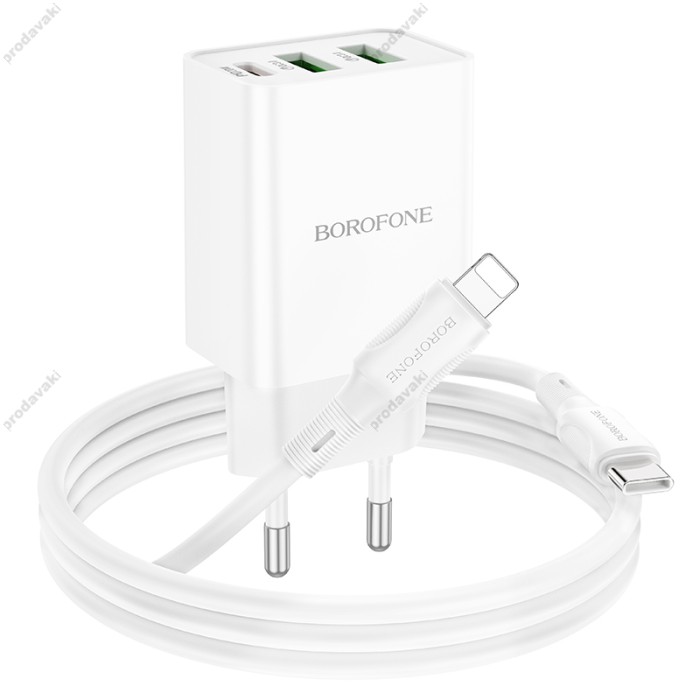 Мережевий зарядний пристрій Borofone BA70A Home Charger Lightning cable 20W White