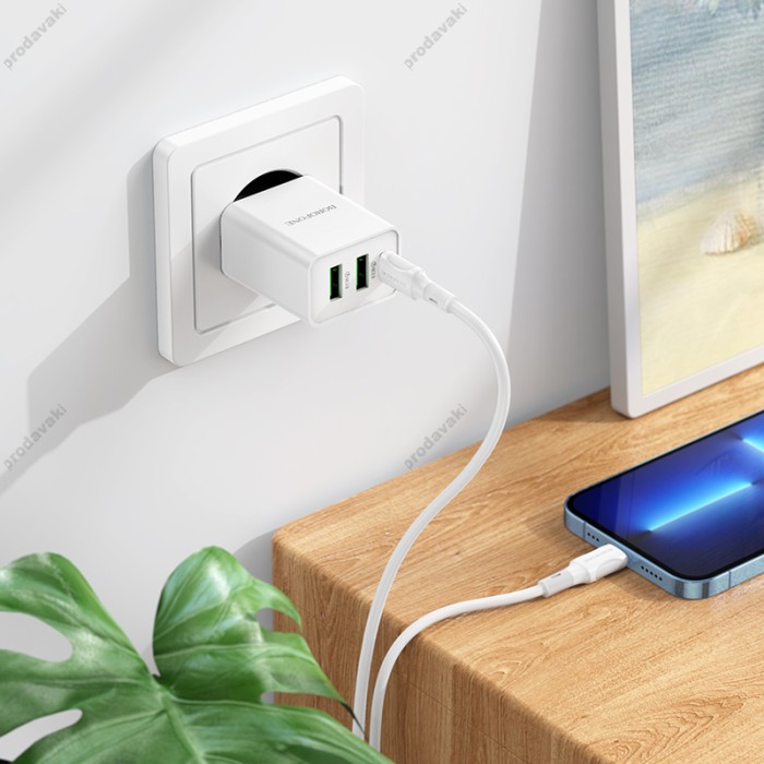 Мережевий зарядний пристрій Borofone BA70A Home Charger Lightning cable 20W White
