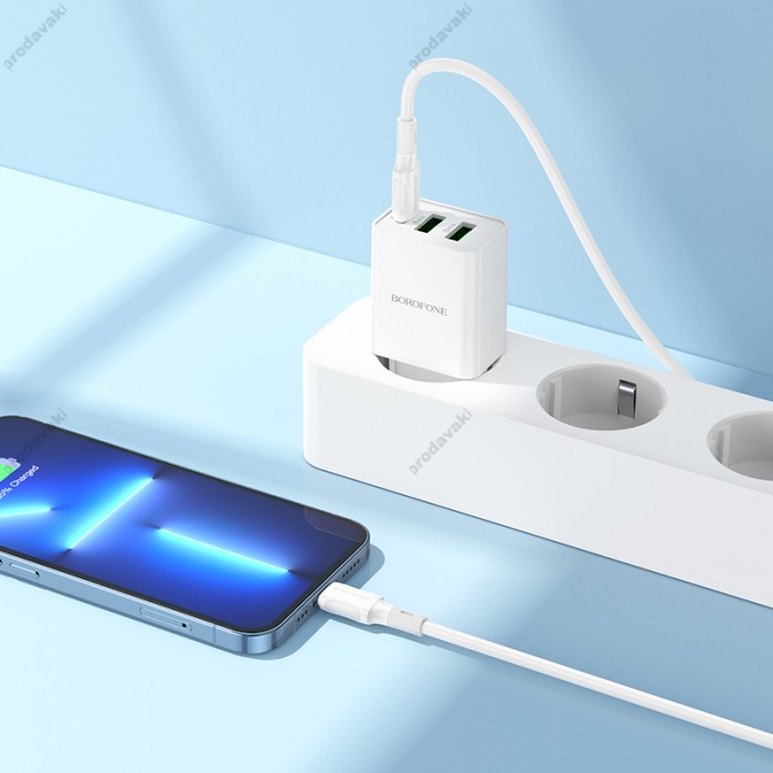 Мережевий зарядний пристрій Borofone BA70A Home Charger Lightning cable 20W White