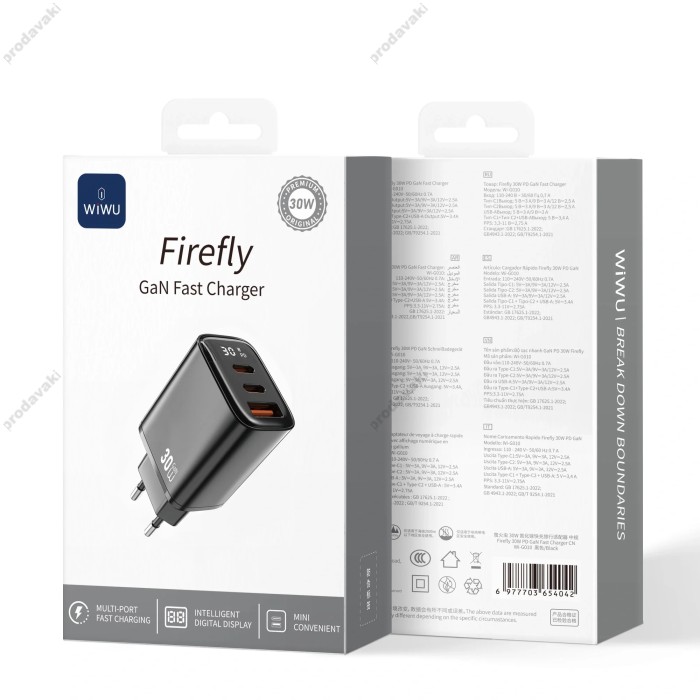 Мережевий зарядний пристрій WIWU Wi-G010 Firefly GaN Fast Charger 30W Black