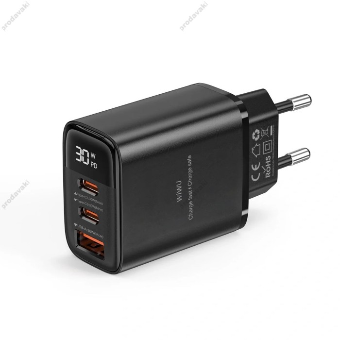 Мережевий зарядний пристрій WIWU Wi-G010 Firefly GaN Fast Charger 30W Black