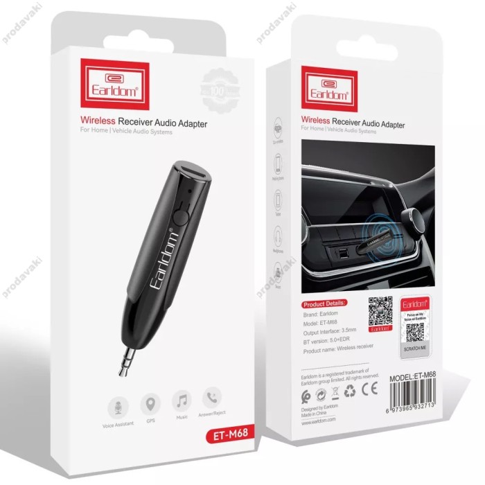 Автомобільний Bluetooth адаптер Earldom ET-M68 Audio Receiver Black
