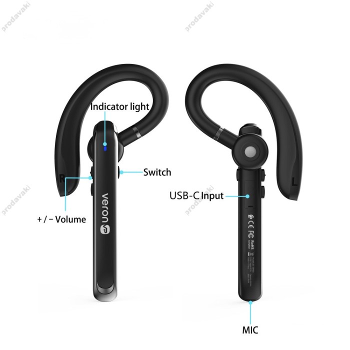 Бездротова Bluetooth гарнітура Veron B73 headset BT 5.2 Black