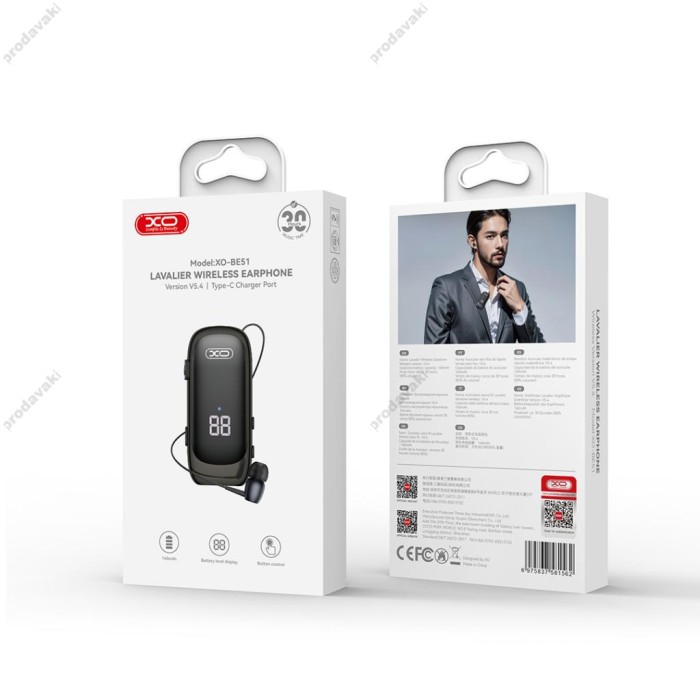 Бездротова Bluetooth гарнітура XO BE51 Lavalier Stretch BT 5.4 Black