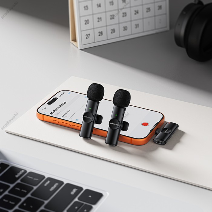 Бездротовий мікрофон BOROFONE BFK16A Wireless Microphone Type-C 2 мікрофона Black